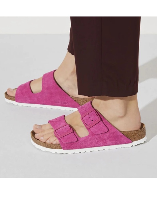 Birkenstock Shoes - Birkenstock Arizona Pink Fuchsia Tulip Suede Soft Foot Bed Sandals 39 / 8.5